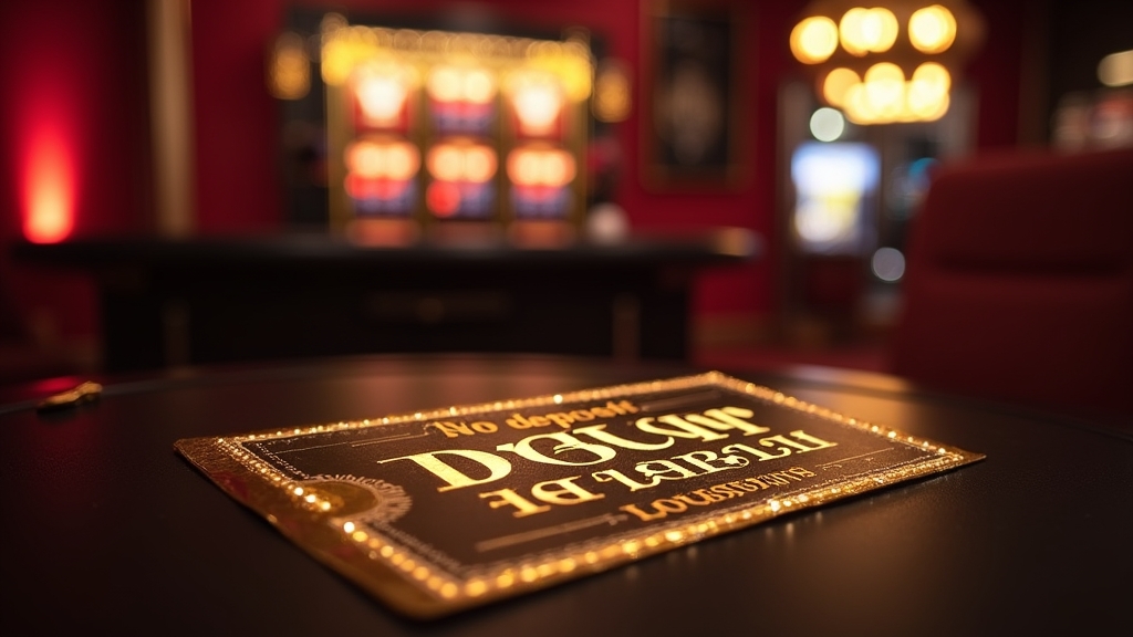 Voucher bonus senza deposito e giri gratis su sfondo di casinò scuro