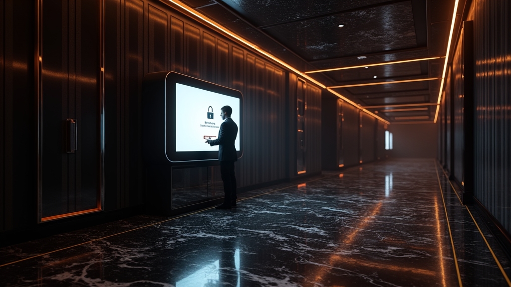 Schermata di login luminosa in un corridoio di casino elegante e scuro