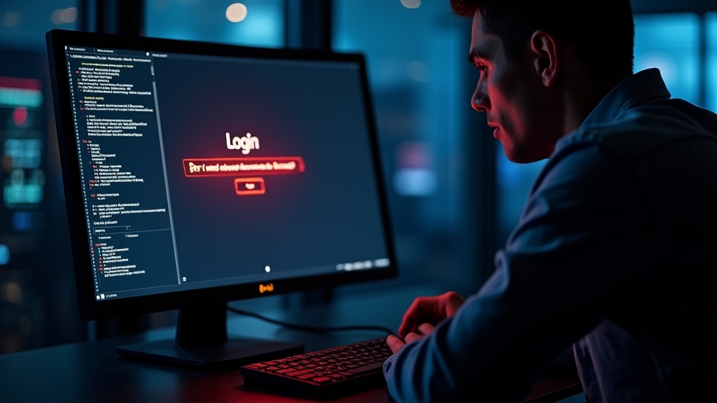 Terminale di login con errore rosso in un ambiente casino scuro