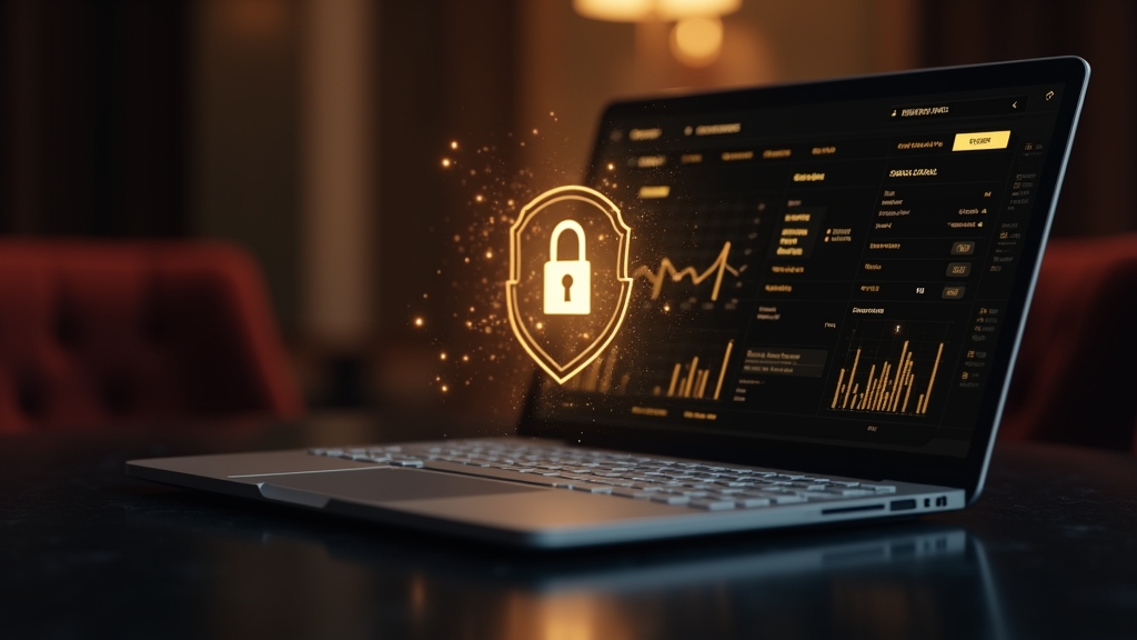 Schermata di sicurezza dell'account su smartphone e laptop in un lounge da casino
